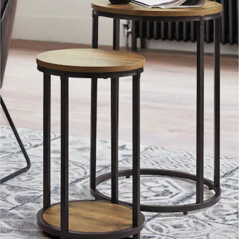 Round Nesting Table Set of 2 | Solid Wood Nesting Table | Round Nesting Table Set of 2