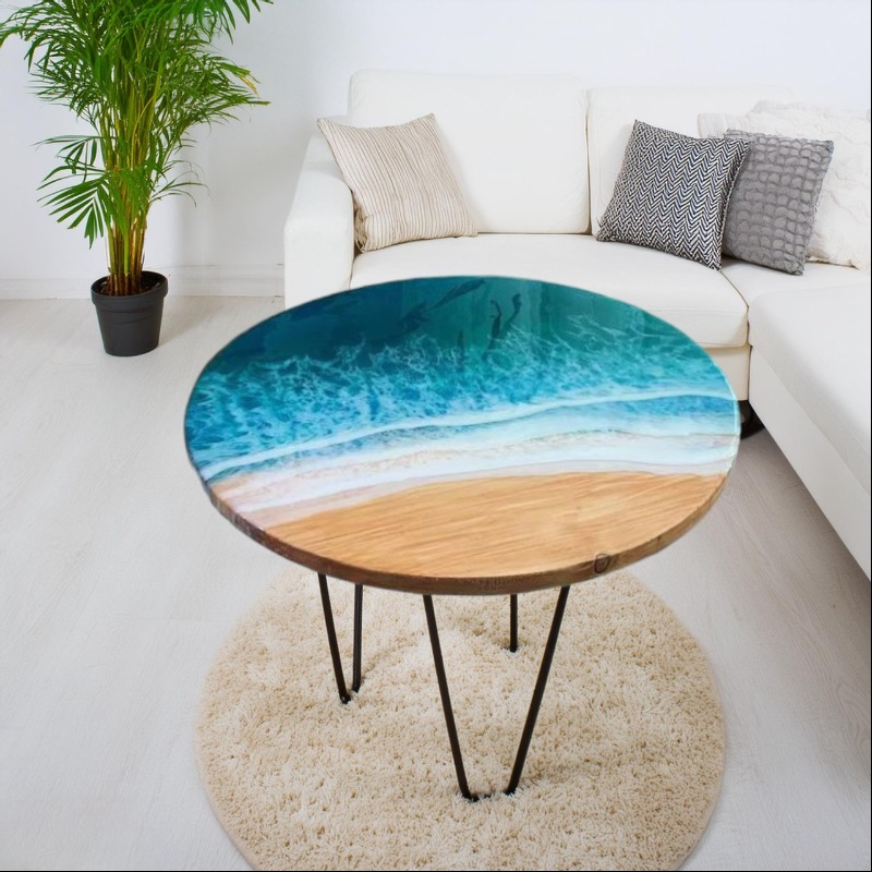 Bahamas Epoxy Resin  Wave Solid Wood Coffee Table | Epoxy Resin Coffee Table | Bahamas Epoxy Resin  Wave Solid Wood Coffee Table