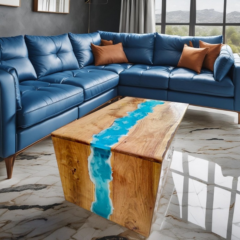 Waterfall Epoxy Resin Center Table .Living Room Furnitu...