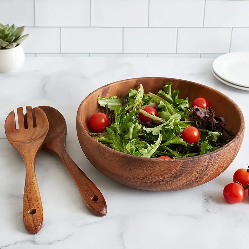 Salad bowl set | Wooden salad bowl set | Wooden caesar ...