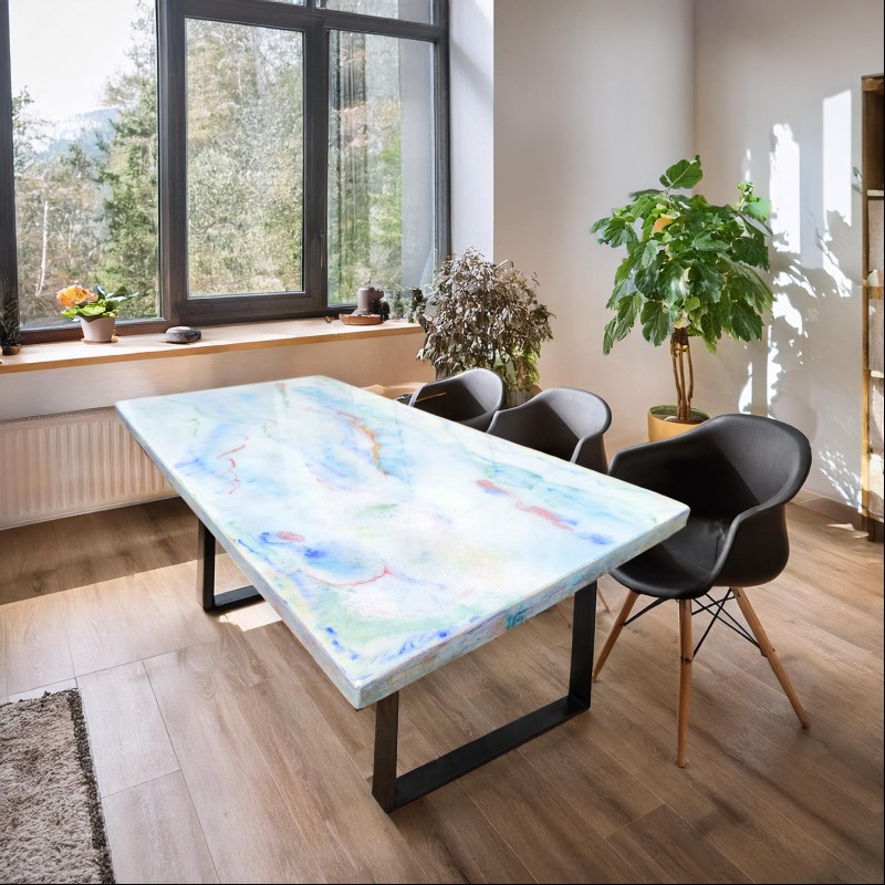 Modern White Epoxy Dining Table | Epoxy Resin Dining Table | Modern White Epoxy Dining Table