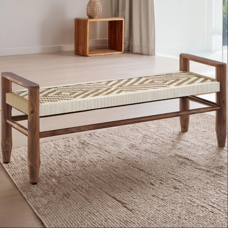 Woven Jute Bench White or Beige | Bench | Woven Jute Bench White or Beige