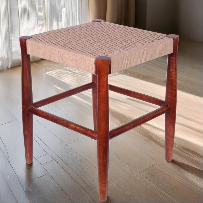 Acacia Wood Jute Stool | Stool | Acacia Wood Jute Stool