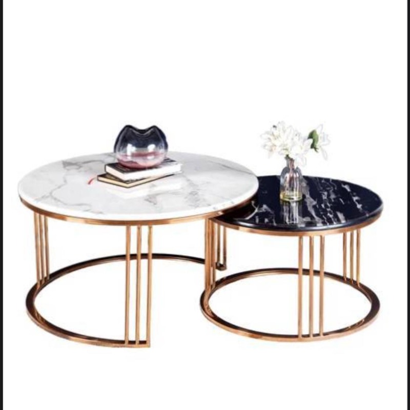 Minimal Round Marble Nesting Table Set of 2