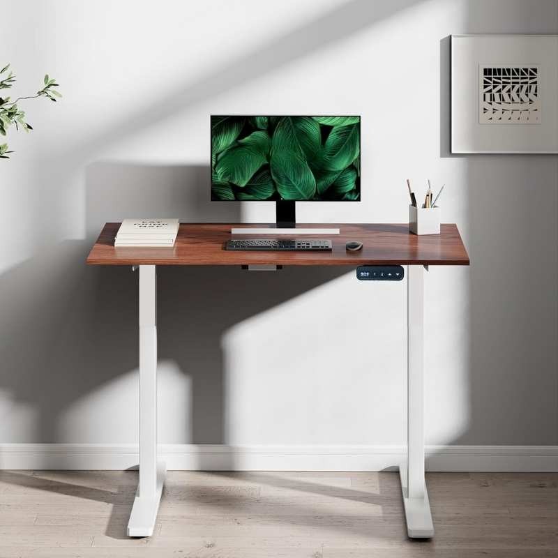 Zenithium brown sit & stand desk with white legs |  Zenithium brown sit & stand desk with white legs