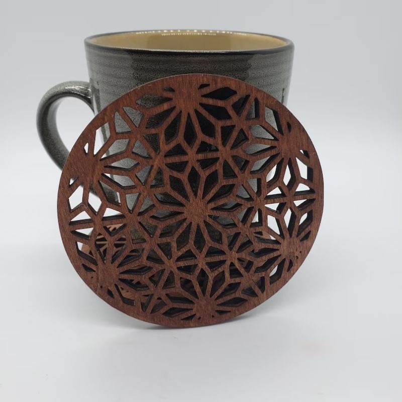 Elegant Floral Wooden Cup Coaster