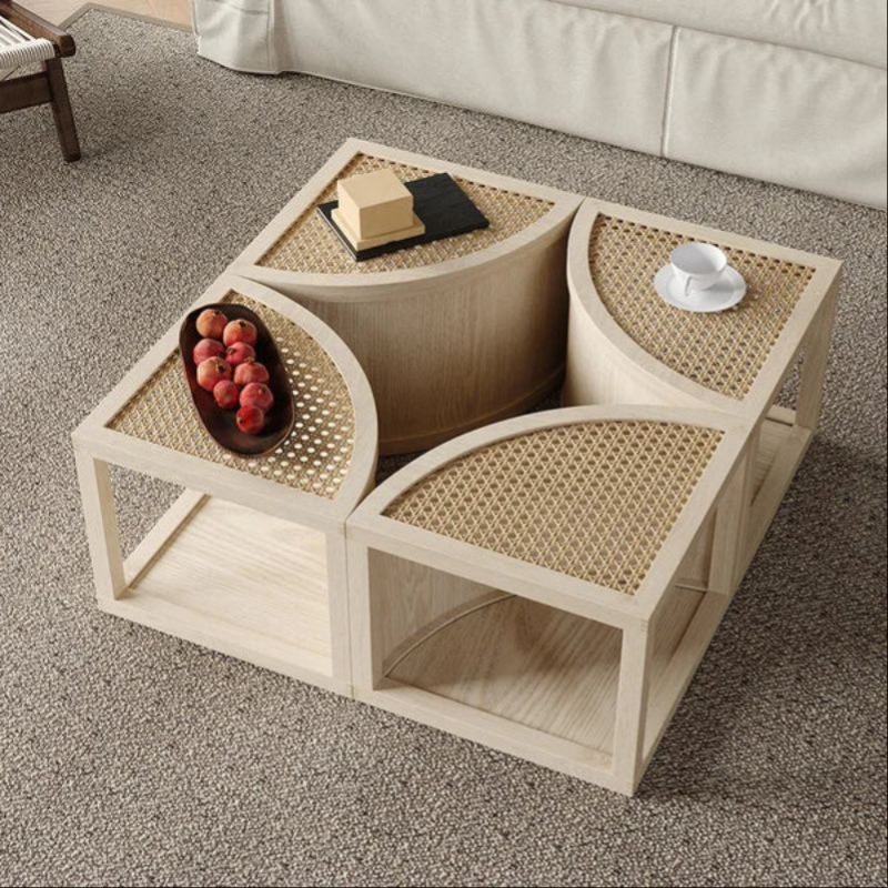 Modular Cane Weave Coffee Table | Solid Wood  Coffee Table | Modular Cane Weave Coffee Table