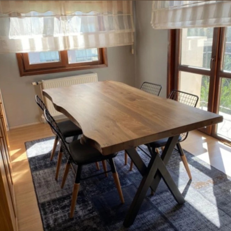 Acacia Solid Wood Dining Table with 4 Metal Chairs