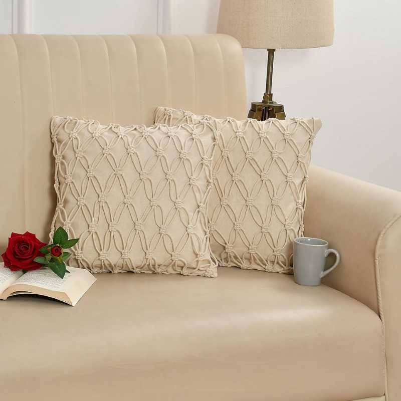 KnotLuxe Pair – Woodensure Macrame Cotton Cushion – 16x16 Inches | Hand-Knotted Ar...