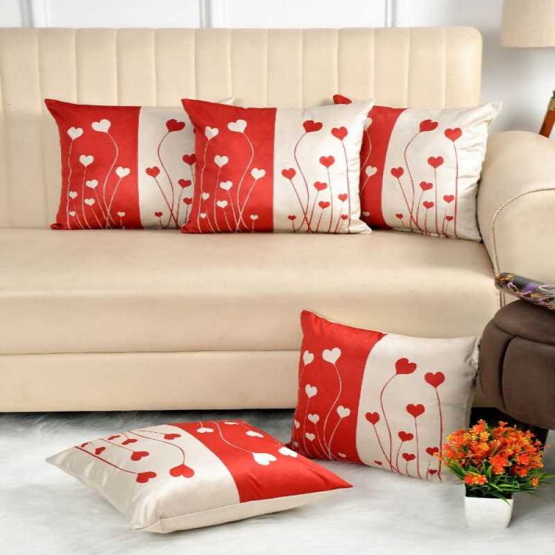 HeartBloom Cushion Set of 5 | Satin Cushion Covers – 16x16 Inches | Romantic Heart...