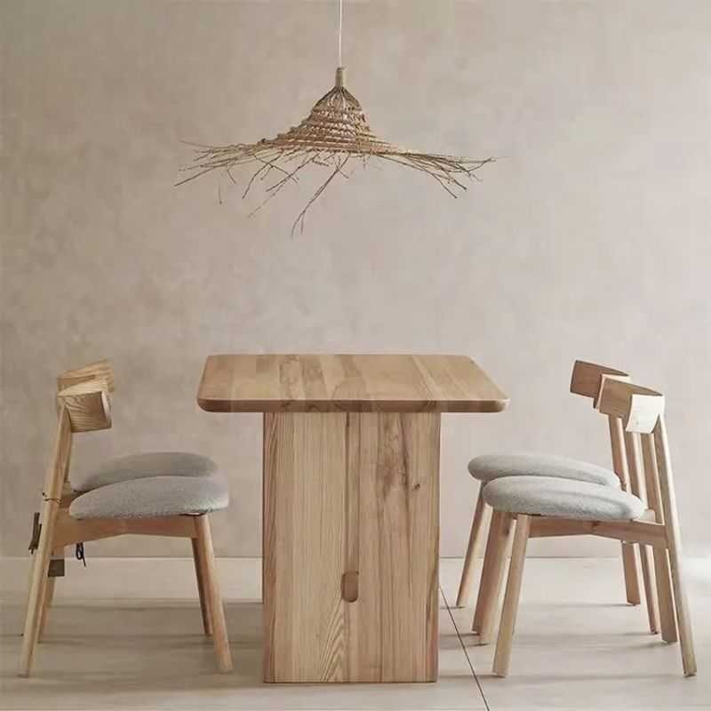 Minimalist Wooden Dining Table | Simple Braced Legs Sturdy Design | Light Acacia S...