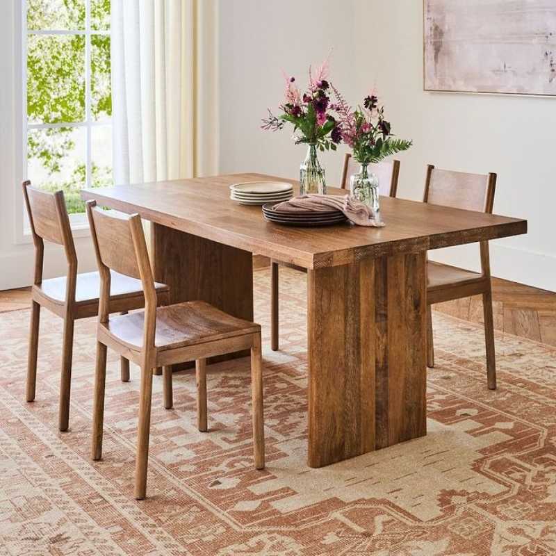 Contemporary Acacia Wood Dining Table with wooden legs | Minimalist Japandi Wooden...