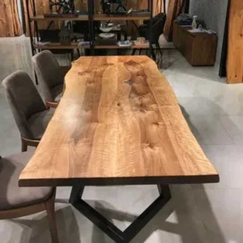 Raw Live Edge Dining Table | 6-Seater Natural Wooden Table with Metal Legs | 60 x ...