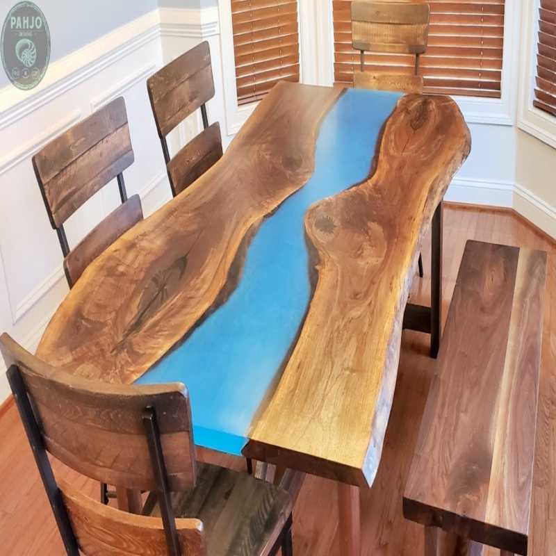 Customised Blue Epoxy River Dining Table | Wooden Blue Epoxy Resin Dining Table | ...
