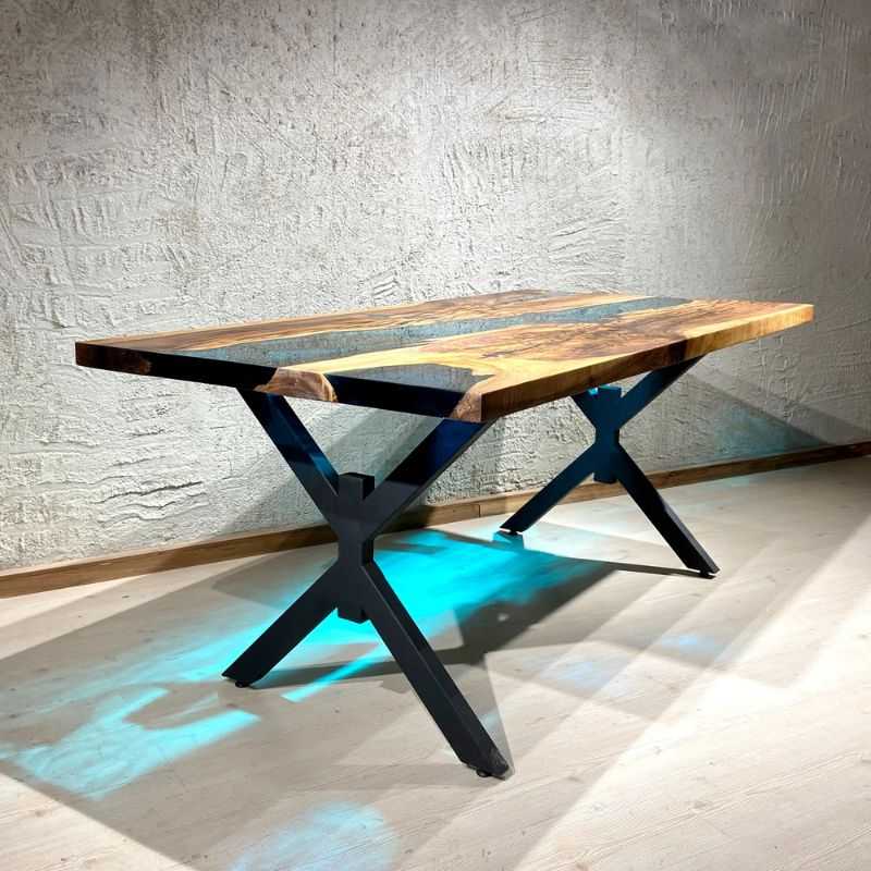 Ocean Resin River Table with Acacia Wood | Artistic Blue Epoxy Centerpiece |Contem...