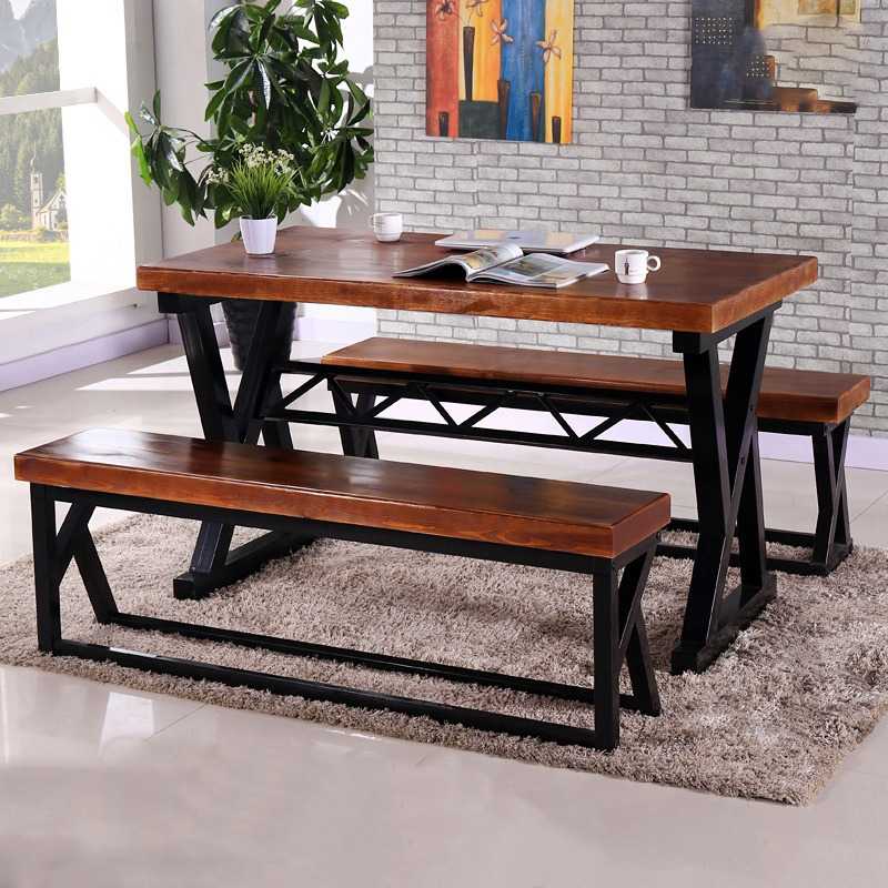Solid Acacia Wood 6 Seater Dining Table with 2 Benches – Modern Rustic Solid Wood ...