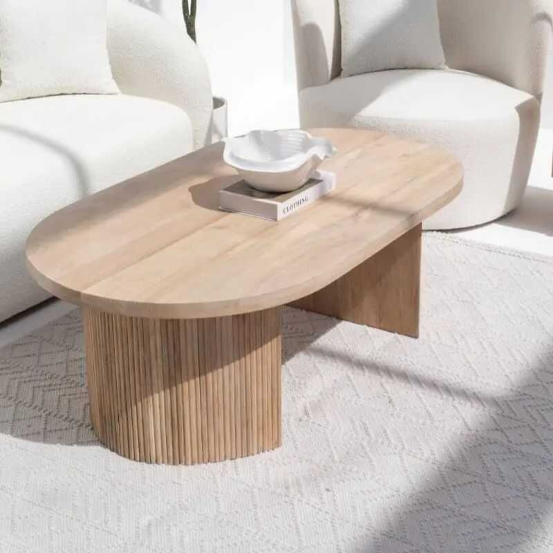 Modern Oval Coffee or Centre Table | Textured Slat Legs Sleek Oval Shape | Acacia ...