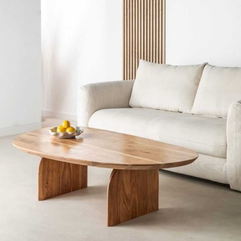 Minimalist Wood Coffee Table | Oval Modern Center Table | Natural Wood Finish | De...