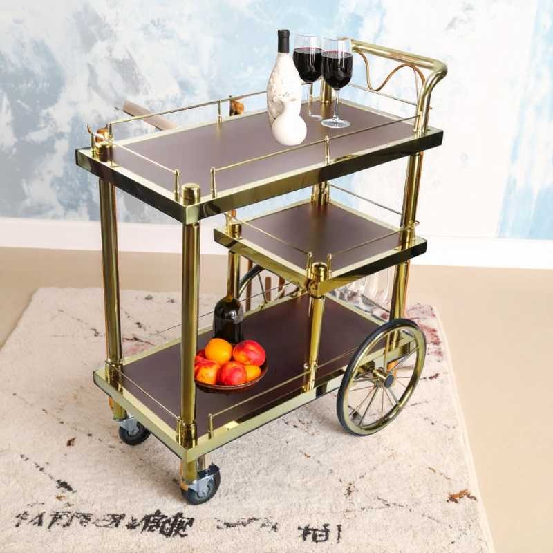 Luxury Gold Finish Bar Trolley with Wheels | 3-Tier Serving Cart for Home & Kitche...