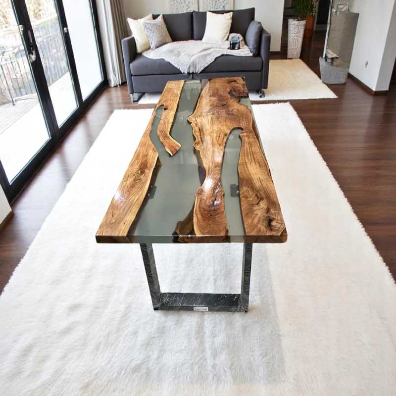 Luxora Solid Wood Epoxy Table with Blue River Style – 4 to 6 Seater Dining