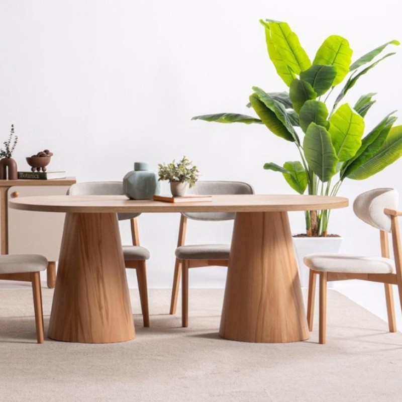 Ocoba Oval Wooden Dining table with Conical Base 6 Seater Dining Room | Solid Wood...