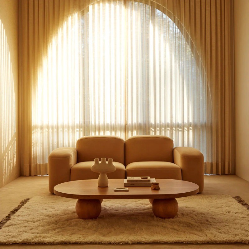 Sphere Solid Wood Oval Coffee Table with Sculptural Ball Legs – Minimalist Living ...