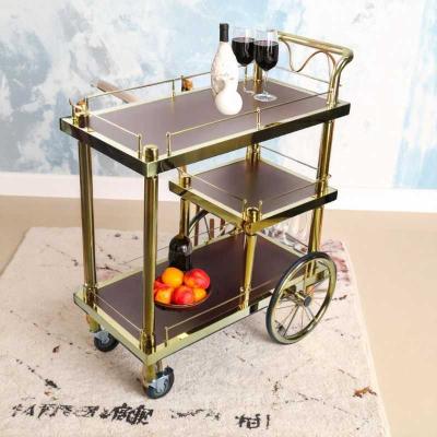 Luxury Gold Finish Bar Trolley with Wheels | 3-Tier Serving Cart for Home & Kitche...